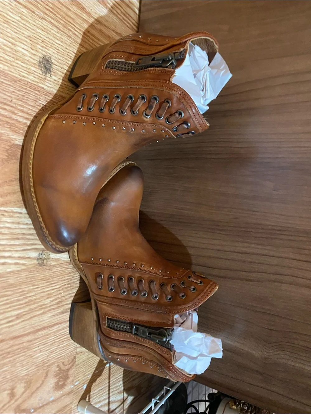 freebird Brown Leather Zip & Lace-Up Ankle Boots